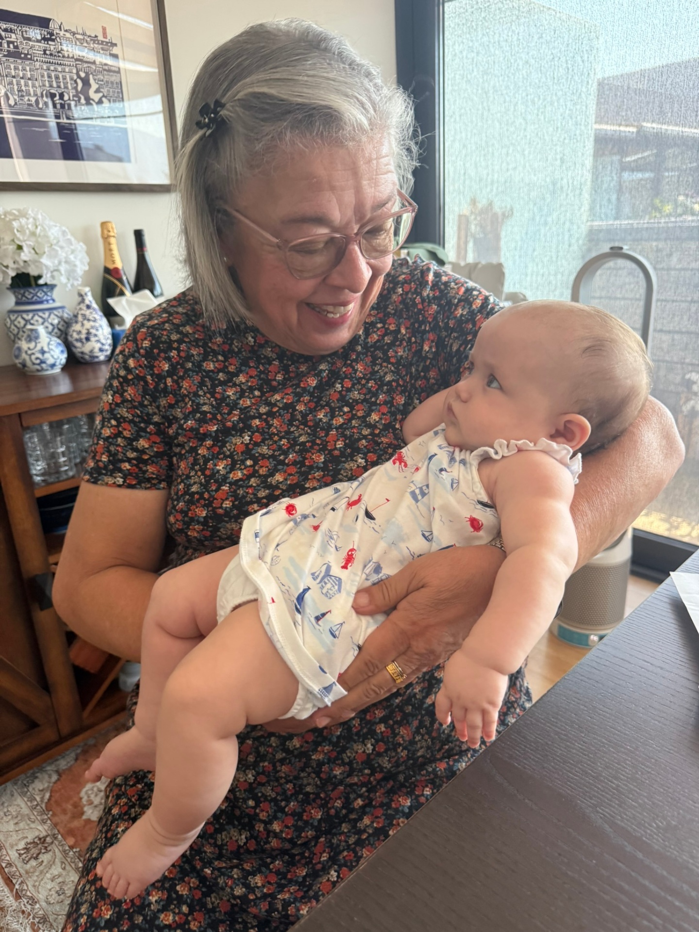 Dr. McGowan smiling down at her infant great-niece